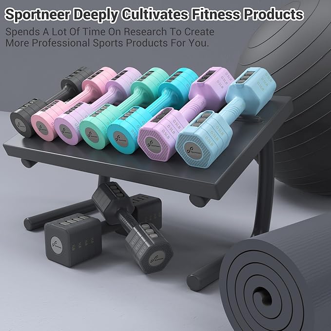 Sportneer Adjustable Dumbbells Hand Weights Set: 5 lb Dumbbell Set of 2 Each 2lb 3lb 4lb 5lb Free Weights Fast Adjust Weight 4 In 1 Weights Dumbbells Set for Women Men Home Gym Exercise Training