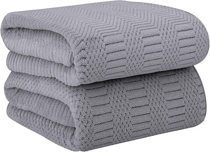 JML Bath Towels Set of 2, 30" x 60", Large Microfier Body Towel for Adult, Oversized, Soft, Super Absorbent, Fast Drying, Use for Sauna, Salon, Gym,Sport, Fitness, Yoga, Diamond Cross Grid Gray