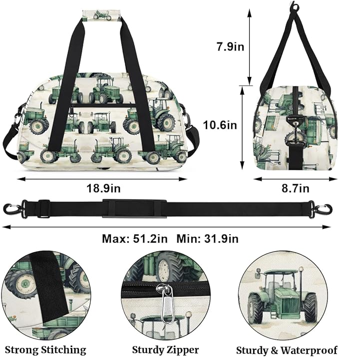 Tractor Truck Kids Duffel Bag for Boys, Sports Gym Bag Overnight Travel Weekender Bag Lightweight Carry On Sleepovers Bag for School Practice Gymnastics
