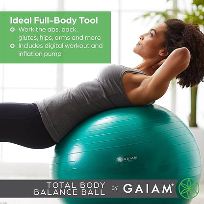 Gaiam Exercise Ball, Total Body Anti-Burst Balance Ball with Textured Grip, For Core Strength, Pregnancy Exercises, Yoga & Active Seating Included Air Pump