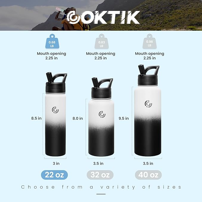 COKTIK 22oz Sports Water Bottle, Stainless Steel Water Bottle for Insulated, Reusable Travel Bottle, With Straw,With Handle Grip for Easy Carrying, Suitable for Cycling,Outdoor Vacations(Day&Night)