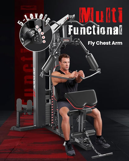 Sportsroyals Home Gym, Multifuntional Workout Station with 150LBS Weight Stack, Full Body Workout Equipment for Home Exercise Fitness