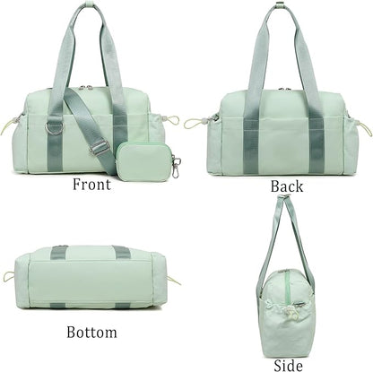 Everyday Mini Gym Bag for Women 2.0, Small Tote with Zipper Compartment Waterproof Travel Duffle Cute Handbag Workout Carry On with Removeable Shoulder Strap & Coin Wallet Easy to Clean - Green