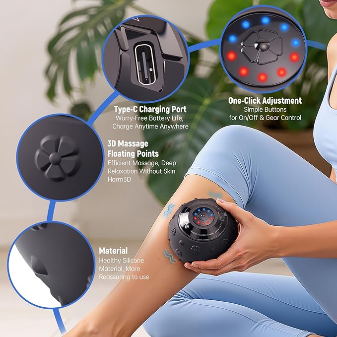 5-Speed Vibrating Massage Ball for Deep Tissue Muscle Recovery, 3D Textured Electric Massage Ball for Back, Neck, Feet & Post-Workout Relief, Portable Recovery Tool for Gym, Office & Travel