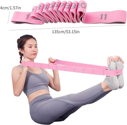 Elastic Stretching Strap with 11 Loops, Adjustable Stretch Band for Adults - Flexibility Straps for Yoga, Pilates, Dance - Non-Slip Fabric Resistance Band for Home Workout, Physical Therapy