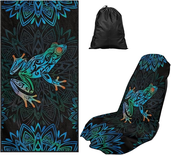 Bulopur Frog Sweat Towel Car Seat Cover Boho Mandala Post-Work Running Athletic Beach Towel Machine Washable Lightweight Breathable Floral Car Interior Accessories
