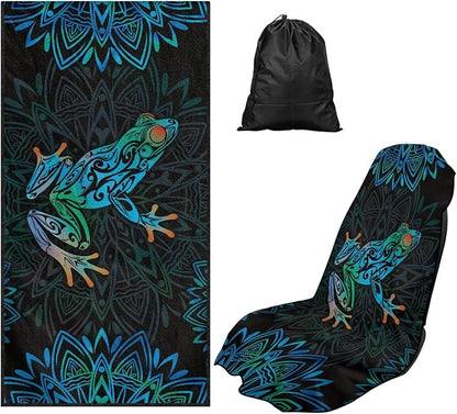 Bulopur Frog Sweat Towel Car Seat Cover Boho Mandala Post-Work Running Athletic Beach Towel Machine Washable Lightweight Breathable Floral Car Interior Accessories