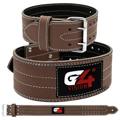 G4 Vision Genuine Leather Power Weight Lifting Adjustable Belt 4" Gym Fitness Bodybuilding Back Support Weightlifting Heavy Workout (Medium, Brown)