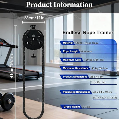 Full-Body Resistance Trainer, Endless Rope Trainer, Portable Cable Pulley System, Rope Climb Equipment with Adjustable Resistance, Home Gym Equipment, 330lb Load, Includes Straps and 2 Lock Black