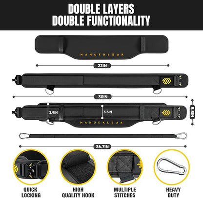 MANUEKLEAR 2-in-1 Weightlifting Belt & Dip Belt with 36.7 IN Rope, Double-Layer Weight Lifting Belts, Powerlifting Gym Weighted Belt for Pull Up Squat