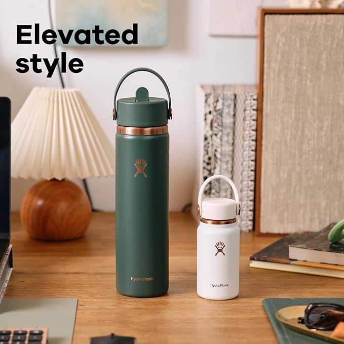 Hydro Flask Water Bottle - Insulated Stainless Steel - Wide Straw Lid, Non Spill, Leakproof in 24 Oz Forest Green Arc