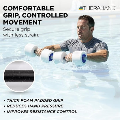 THERABAND Water Weights, Aquatic Dumbbells for Pool Fitness, 2 Foam Weights with Padded Grip for Water Aerobics, Therapy, Workouts, Pool Exercise Equipment, Aqua Training