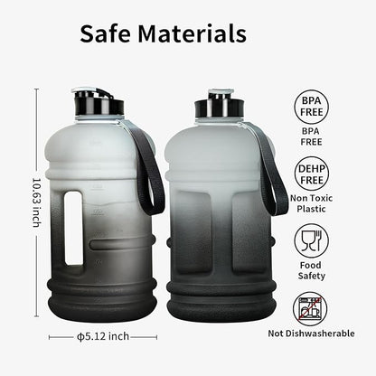 TOOFEEL 2 Liter Water Bottles - Half Gallon Water Bottle BPA Free - Ideal for Gym, Big Water Jug, Reusable Sports Bottle with Measurements Marked Drink Container - 2.2L 74oz White Black Water Jugs