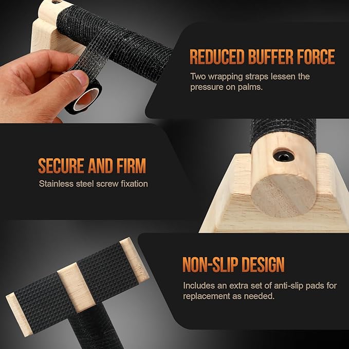 Parallettes Bars for Handstands and Push-ups – Durable Training Equipment for Core Strength, Balance, Dips, and Calisthenics – Includes 2 Sets of Anti-Slip Mats and Straps