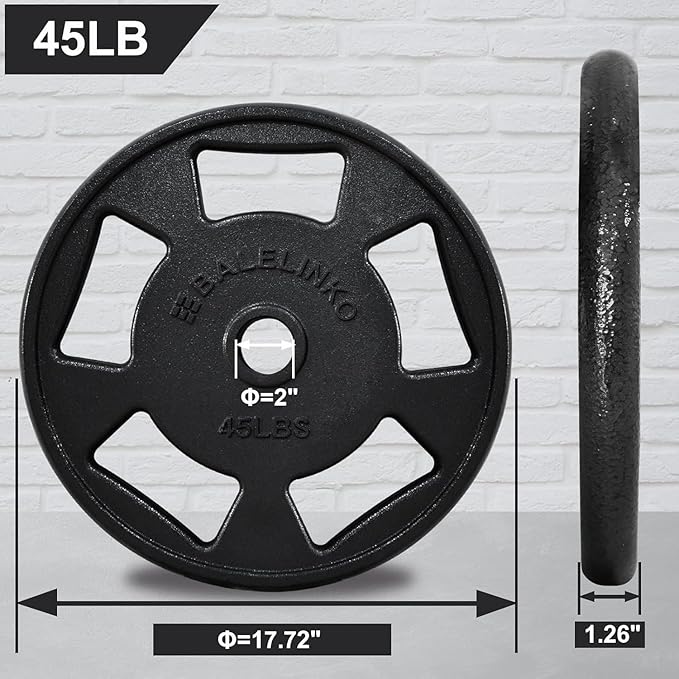 Balelinko Cast Iron 2-Inch Olympic Grip Plate Weight Plate for Strength Training, Weightlifting and Crossfit