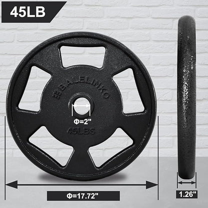 Balelinko Cast Iron 2-Inch Olympic Grip Plate Weight Plate for Strength Training, Weightlifting and Crossfit