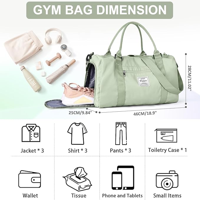 Gym Bag for Women with Shoes Compartment,Small Duffel Bag Sport bag with Toiletry Bag Overnight Travel Tote Bags Weekender Carry on Bag Personal Item Bags for Airlines Grass Green