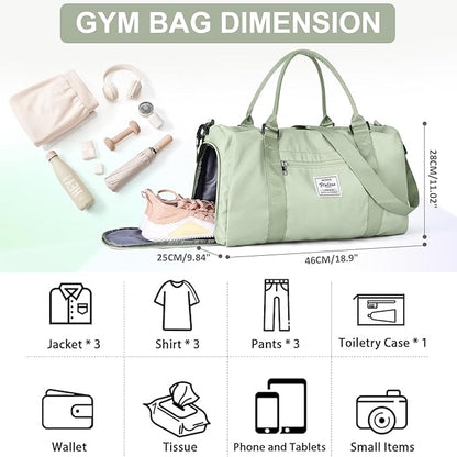 Gym Bag for Women with Shoes Compartment,Small Duffel Bag Sport bag with Toiletry Bag Overnight Travel Tote Bags Weekender Carry on Bag Personal Item Bags for Airlines Grass Green