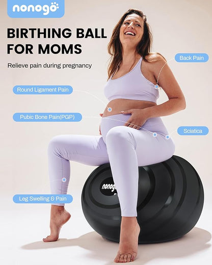 nonogo Birthing Ball for Pregnancy with Resistance Bands- Exercise Ball for Working Out, Yoga, Physical Therapy, Maternity Physio, Balance Stability Ball with Pump