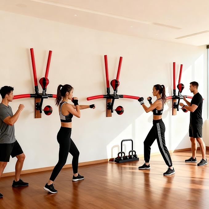 Smart Boxing Speed Trainer,Wall Mount Boxing Bar with 2 Speed Bag,Multifunction Machine with 4 Reaction Bar,2 Mode Setting Height Adjustable for Reaction Speed Stamina