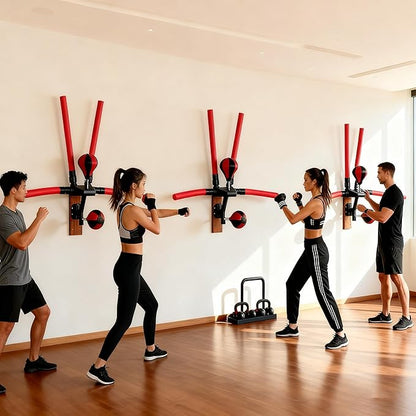 Smart Boxing Speed Trainer,Wall Mount Boxing Bar with 2 Speed Bag,Multifunction Machine with 4 Reaction Bar,2 Mode Setting Height Adjustable for Reaction Speed Stamina