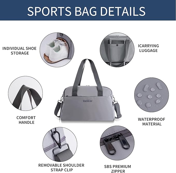 Gym Bag for Women Men with Shoe Compartment, Waterproof Small Duffle Bag for Travel, Sports, Weekend Lightweight Carry On Tote Bag(Gray)