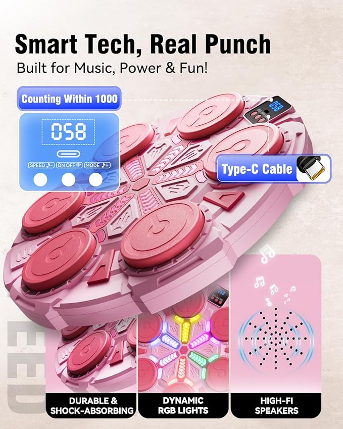 Upgraded Music Punching Machine for Kids and Adults, Wall Boxing Punching Pad with Bluetooth & Rhythm Lights, 3 Speed Modes, Home Fitness Boxing Equipment with Gloves for Boys Girls Teenagers