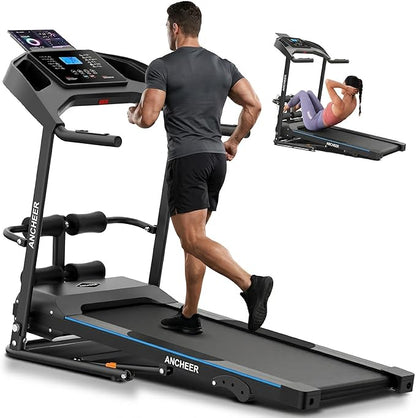 Treadmill with Incline & Sit Up Bench, Smart Treadmills for Home with Body Fat Measurement & Heart Rate Sensor, 3.5HP Foldable Heavy Duty Treadmill 350 LB Capacity Multifunction Exercise Equipment