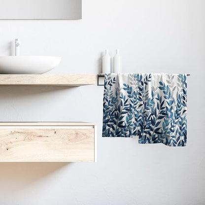 Blue Eucalyptus Hand Towels Set of 2 Spring Floral Watercolor Leaves Kitchen Towel Botanical Plant Blue White Leaves Decorative Super Soft Face Towels for Bathroom Home Hotel Gym