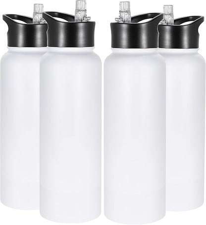 VEGOND 40 oz Insulated Water Bottle Bulk Stainless Steel Metal Water Bottles with Leak Proof Straw Lid & Spout Lid, Wide Mouth Double Walled Vacuum Travel Sports Bottle, 4 Pack