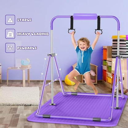 Safly Fun Foldable Gymnastics Bar for Kids, Adjustable 35"-51", Sturdy 145 lbs Capacity, Easy-to-Assemble, Gymnastics Equipment for Kids for Indoor/Outdoor Training