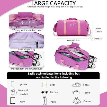 BE Smart Gym Bag Sports Duffle Bag for Men Women, Waterproof Gym Bags Weekender Bags with Shoe Compartment, Lightweight Large Overnight Workout Bag, Purple With Tpu Pocket, Casual Fashion