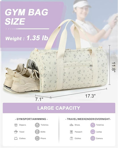 BTOOP Duffle Bag for Gym Sports Women Girls Workout Travel Bag Weekender with Shoe Compartment and Wet Pocket