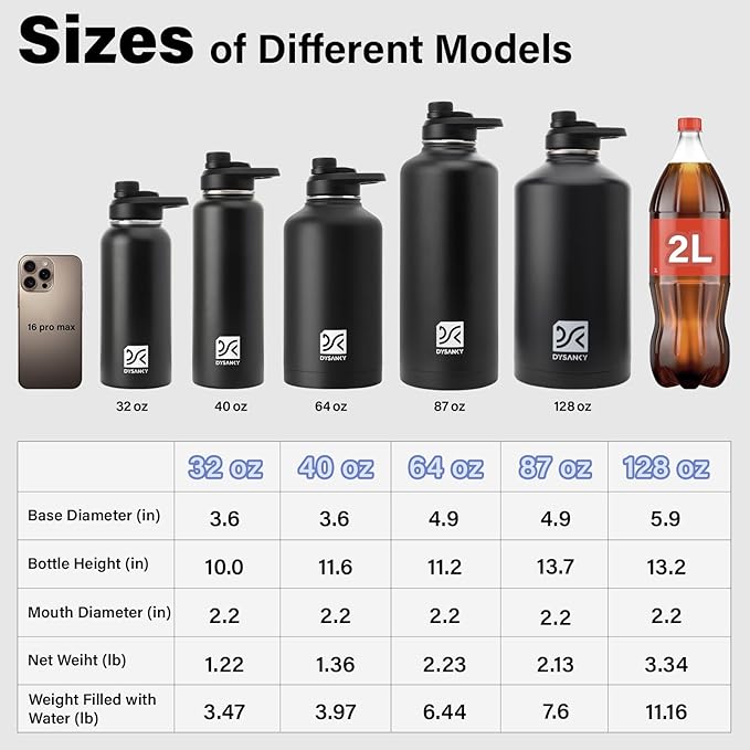 64 oz Insulated Water Bottle | Thickened Stainless Steel Water Jug for Gym and Hiking with Straw, Carrier Bag, Handle Strap | BPA-Free 64 oz