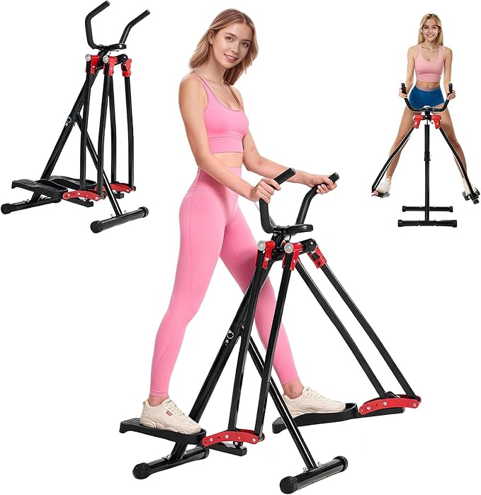 Air Walker Exercise Machine, Space Walker Elliptical Trainer with LCD Display, Adjustable Resistance for Home Use, Foldable Elliptical Whole Body Cardio Workout Equipment