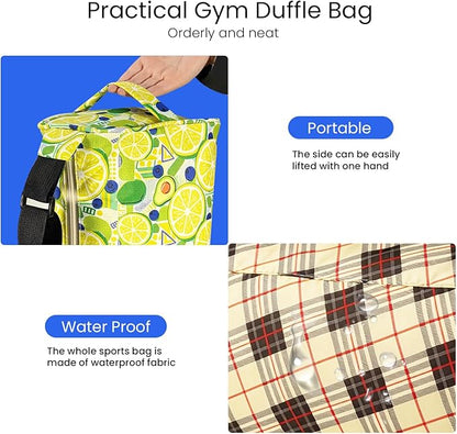 C&F BOGMOST Small Gym Bag for Women & Men,Small Lightweight Duffel Bag Carry On Bags Mini Duffel Travel Bag Waterproof Sports Bags for Workout/Sport/Trave,Line Grid