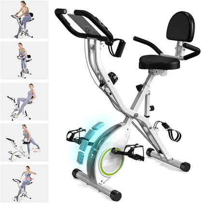 Foldable Exercise Bike Stationary Bikes for Home, 5 IN 1 Indoor Workout Bike, Cycling Bike with 16-Level Quiet Magnetic Resistance, 6.6 LBS Flywheel and 300LBS Capacity for Senior and Home Workout
