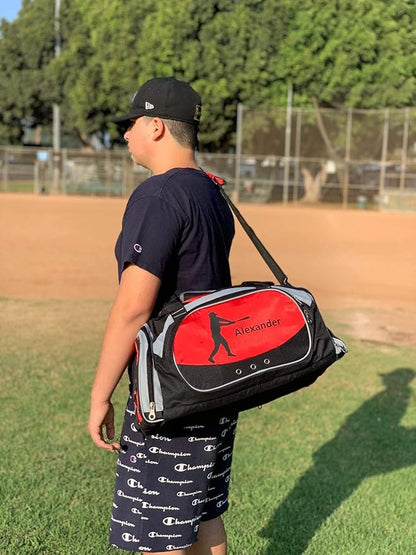 KishKesh Personalized Sports Duffel Bag – Ideal for Martial Arts, Gym, Travel, Training, & Workout – Durable, Costumizable Name & Text – Red, 22" x 11" x 10"