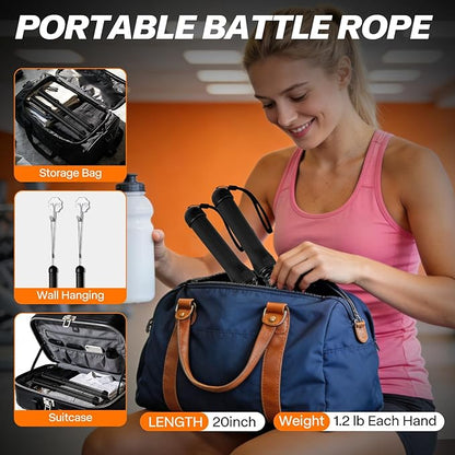 Ropeless Battle Ropes for Home Gym - Portable Cordless Training Rope Fitness Equipment for Men & Women, Weighted Workout Ropes for HIIT, Home and Travel Exercise Equipment