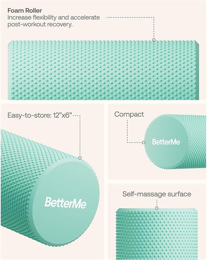 BetterMe Foam Roller for Muscle Recovery – High Density Exercise Roller for Back &Legs – Deep Tissue Massage Roller for Tension, Relief & Stretching (Subtle Mint)