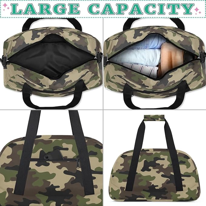 Camo Kids Duffel Bag for Boys, Camouflage Sports Gym Bag Overnight Travel Weekender Bags Lightweight Carry On Sleepovers Bag for School Practice Gymnastics