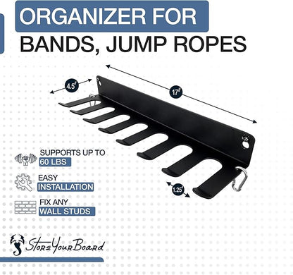 StoreYourBoard Home Gym Equipment Storage Rack, Wall Mount Hanging Organizer, Fitness Accessories Workout Bands Jump Ropes Yoga Foam Roller Belts, Solid Metal Exercise Gear Hooks