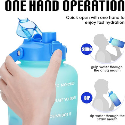 HydroPal 1 Gallon Water Bottles with Straw, 128 oz Water Bottle BPA Free Innovative 2-IN-1 Lid Gym Bottle with Times to Drink Motivational, Large for Sports Fitness Camping Water Jug （13.8X5.5 inch）