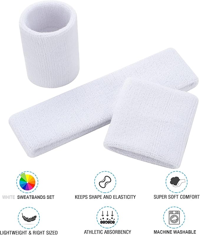 Sweatbands Headband and Wrist Set, Cotton Sweat Band for Athletic Men and Women, Sweatbands Sports Headbands for Working Out, Running, Basketball, Tennis, Yoga