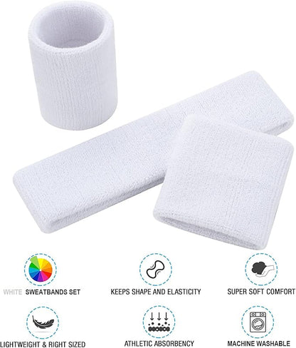 Sweatbands Headband and Wrist Set, Cotton Sweat Band for Athletic Men and Women, Sweatbands Sports Headbands for Working Out, Running, Basketball, Tennis, Yoga