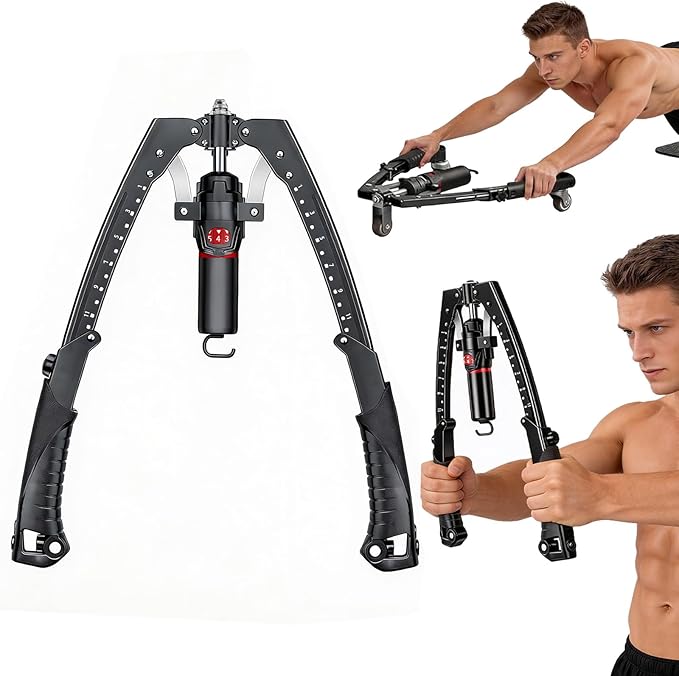 Hydraulic Twister Arm Trainer & Ab Roller, 2-in-1 Adjustable Chest Workout Equipment for 22-440lbs Resistance, Full Body Trainer for Men & Women
