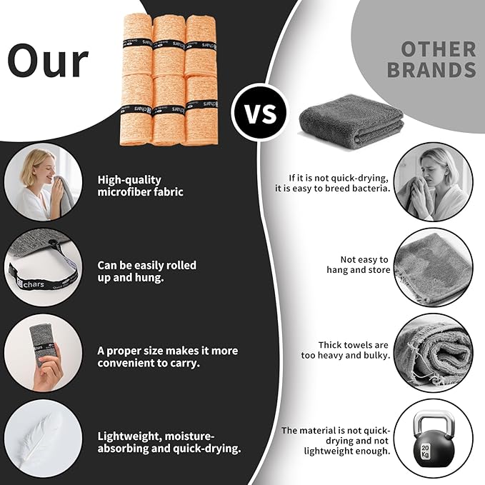 Microfiber Gym Towels - Quick Dry, Highly Absorbing, Silver ION Odor-Free Absorbent Fiber, for Men & Women - for Hot Yoga, Tennis, Running, Workout, Camping, Set of 6 Charcoal Gray (Mixed-Color Set)