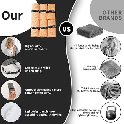 Microfiber Gym Towels - Quick Dry, Highly Absorbing, Silver ION Odor-Free Absorbent Fiber, for Men & Women - for Hot Yoga, Tennis, Running, Workout, Camping, Set of 6 Charcoal Gray (Mixed-Color Set)