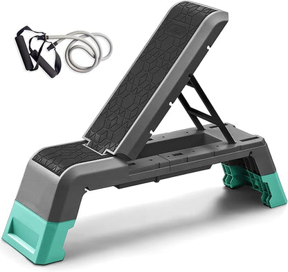 leikefitness Exercise Step Platform, Multifunctional Aerobic Deck with Cord and Adjustable Dumbbell & Weight Bench, Fitness Equipment for Workout Home Gym