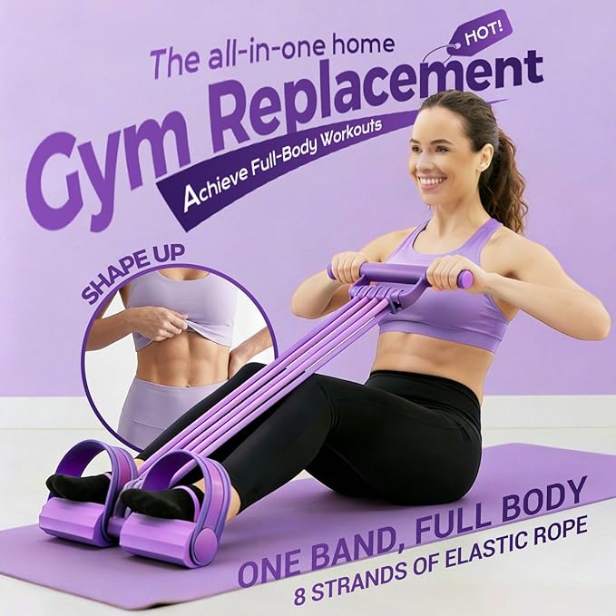 3 in 1 Pedal Resistance Bands with Handles, 2026 New 8 Tube Foot Pedal Resistance Band, Multifunction Pedal Resistance Device for Home Workout, Tension Rope for Exercise Women Men